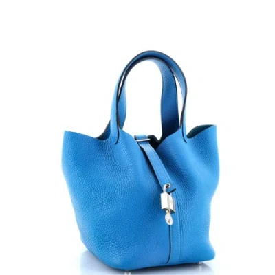 Pre-owned Hermes  Hermes Picotin Lock Bag Clemence Pm In Blue