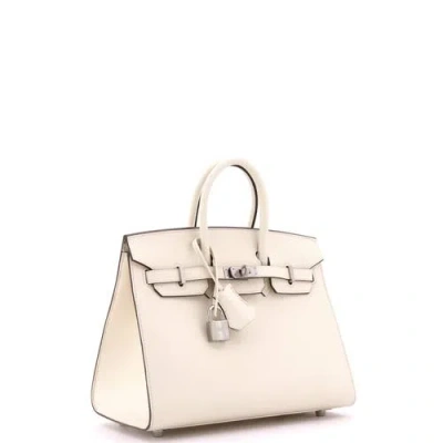 Pre-owned Hermes  Hermes Birkin Sellier Bag Light Epsom With Palladium Hardware 25 In White