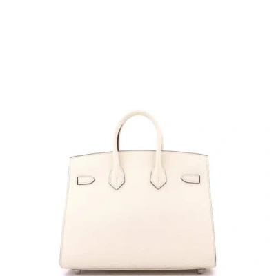 Pre-owned Hermes  Hermes Birkin Sellier Bag Light Epsom With Palladium Hardware 25 In White