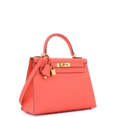 Pre-owned Hermes  Hermes Kelly Handbag Red Epsom With Gold Hardware 28 In Pink