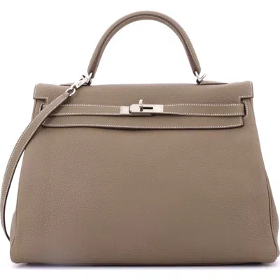 Pre-owned Hermes  Hermes Kelly Mini Ii Bag Grey Epsom With Palladium Hardware 20 In Brown