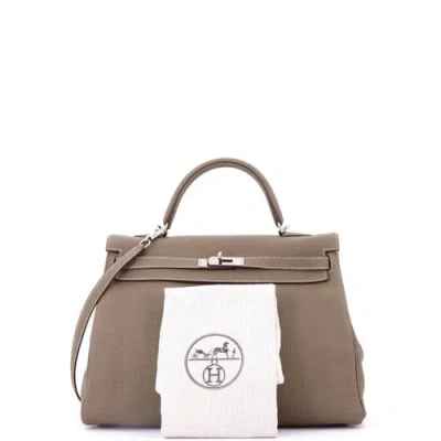 Pre-owned Hermes  Hermes Kelly Mini Ii Bag Grey Epsom With Palladium Hardware 20 In Brown