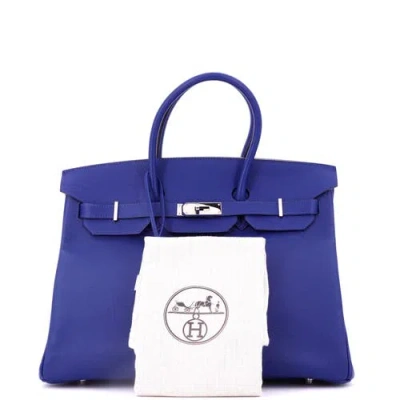 Pre-owned Hermes  Hermes Birkin Handbag Blue Epsom With Palladium Hardware 35 In Purple