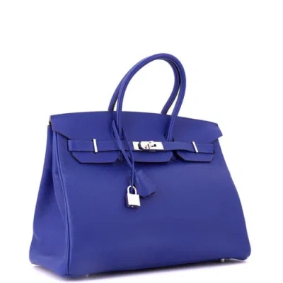 Pre-owned Hermes  Hermes Birkin Handbag Blue Epsom With Palladium Hardware 35 In Purple