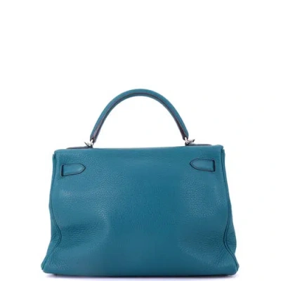 Pre-owned Hermes  Hermes Kelly Amazone Handbag Blue Clemence With Palladium Hardware 32 In Blue