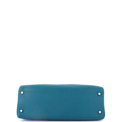 Pre-owned Hermes  Hermes Kelly Amazone Handbag Blue Clemence With Palladium Hardware 32 In Blue