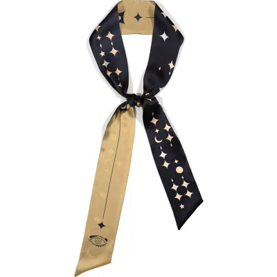 Lost Pattern Nyc Women's Gold / Black Moonlit Stars Silk Neck Bow Scarf
