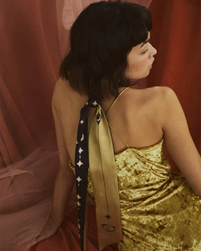 Lost Pattern Nyc Women's Gold / Black Moonlit Stars Silk Neck Bow Scarf