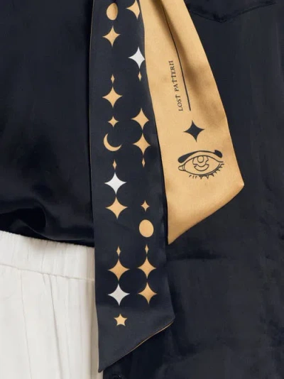 Lost Pattern Nyc Women's Gold / Black Moonlit Stars Silk Neck Bow Scarf