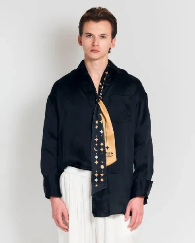 Lost Pattern Nyc Women's Gold / Black Moonlit Stars Silk Neck Bow Scarf