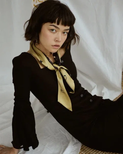 Lost Pattern Nyc Women's Gold / Black Moonlit Stars Silk Neck Bow Scarf