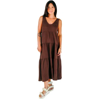 Poplinen Teresa Tiered Tank Dress In Brown