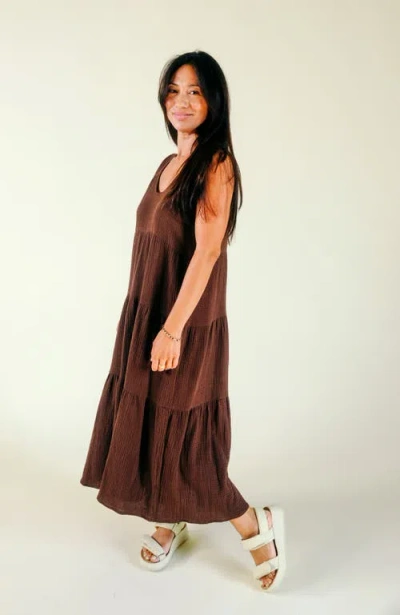 Poplinen Teresa Tiered Tank Dress In Brown