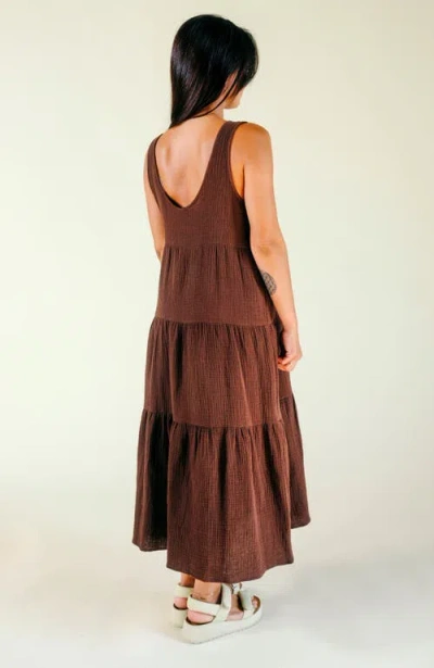 Poplinen Teresa Tiered Tank Dress In Brown