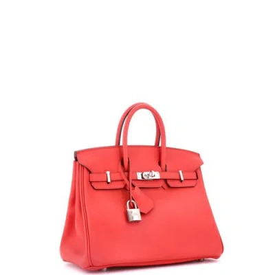 Pre-owned Hermes  Hermes Birkin Handbag Red Swift With Palladium Hardware 25 In Red