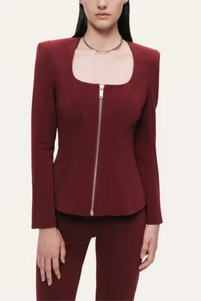 Nocturne Zip-front Structured Top In Burgundy