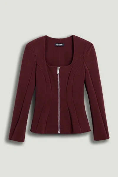 Nocturne Zip-front Structured Top In Burgundy