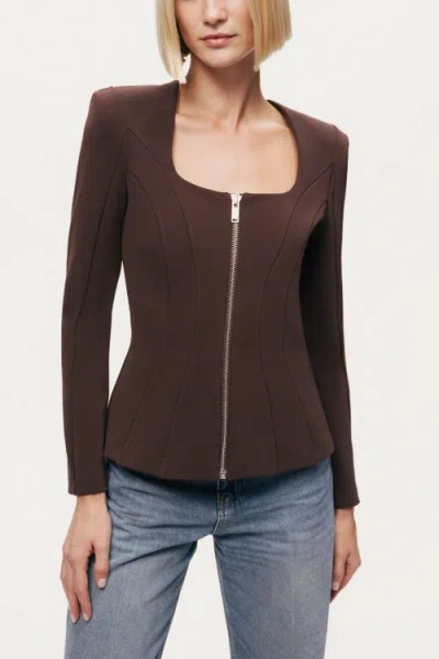 Nocturne Zip-front Structured Top In Brown