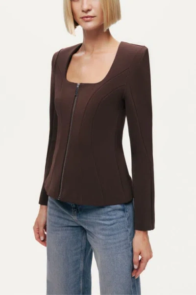 Nocturne Zip-front Structured Top In Brown