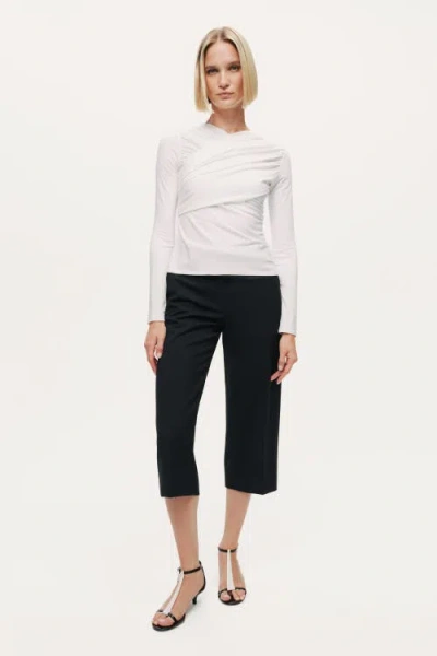Nocturne Draped Detail Long Sleeve Top In White