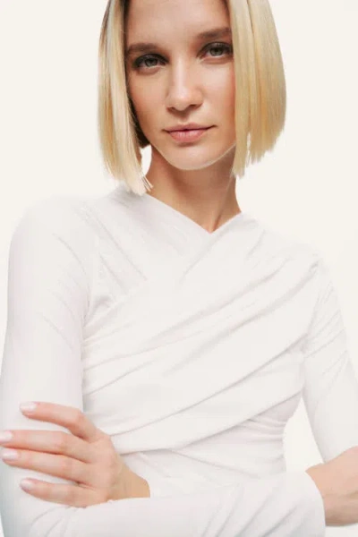 Nocturne Draped Detail Long Sleeve Top In White