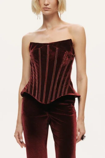 Nocturne Structured Velvet Strapless Bustier In Burgundy