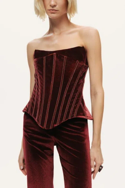Nocturne Structured Velvet Strapless Bustier In Burgundy