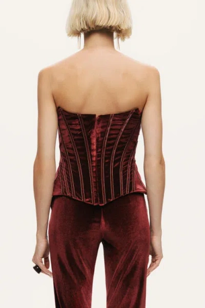 Nocturne Structured Velvet Strapless Bustier In Burgundy