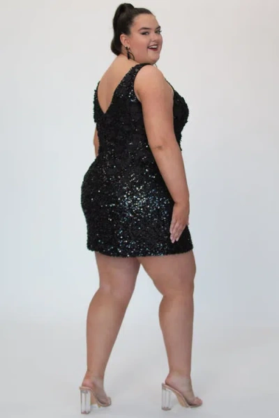 Sydney's Closet Sequin & 3d Floral Lace Mini Party Dress In Black