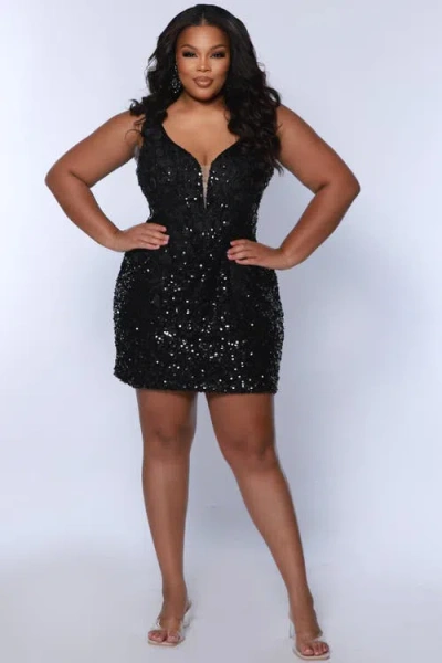 Sydney's Closet Sequin & 3d Floral Lace Mini Party Dress In Black