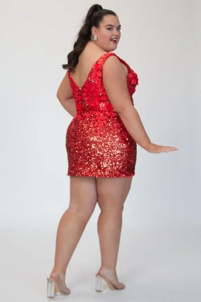 Sydney's Closet Sequin & 3d Floral Lace Mini Party Dress In Red