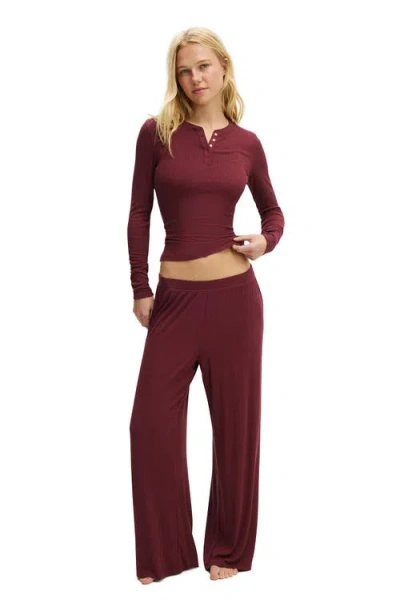 Cotton On Body Sleep Recovery Henley Long Sleeve In Burgundy