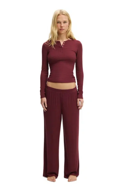 Cotton On Body Sleep Recovery Henley Long Sleeve In Burgundy