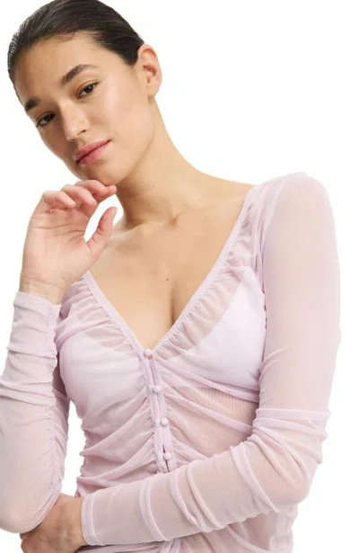 Cotton On Alix Mesh Button Through Long Sleeve In Pink