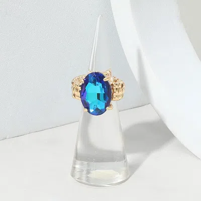 Fashnzfab Faceted Oval Stone Cluster Stretch Ring In Blue