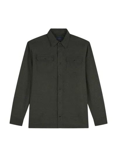 Paul & Shark Boxy Silhouette Wool Blend Jacket With Classic Collar And Flap Pockets In Green