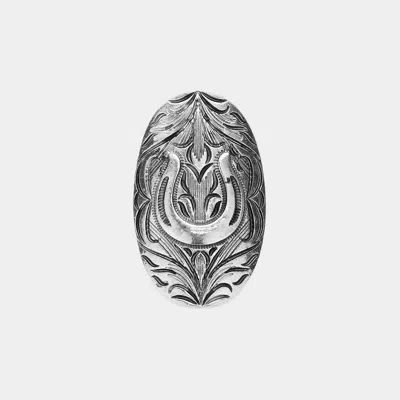 Fashnzfab Horseshoe Accented Antique Metal Stretch Ring - Silver Burnished In White
