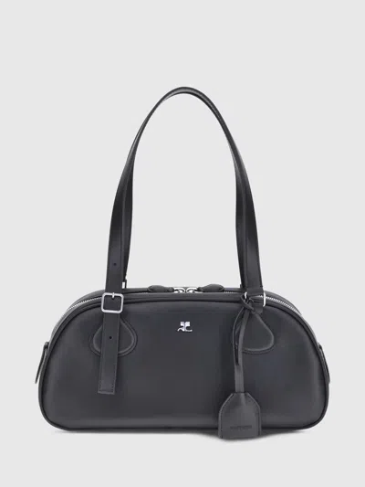 Courrèges Black Calf Leather Bos Taurus Shoulder Bag In Black