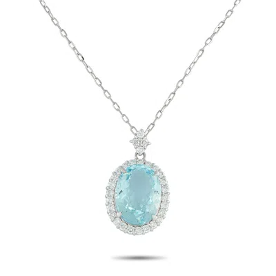 Lb Exclusive Platinum 0.97ct Diamond And Aquamarine Pendant Necklace Mf08-101025 In Blue
