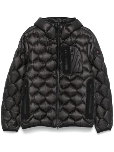 Peuterey Geometric Quilted Down Jacket With Heat-sealed Zippers In Black