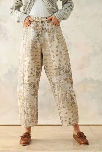 Miou Muse Garden Print Barrel Pants In Ecru In Neutral