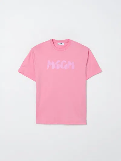 Msgm Pink T-shirt For Girl With Logo In Pink