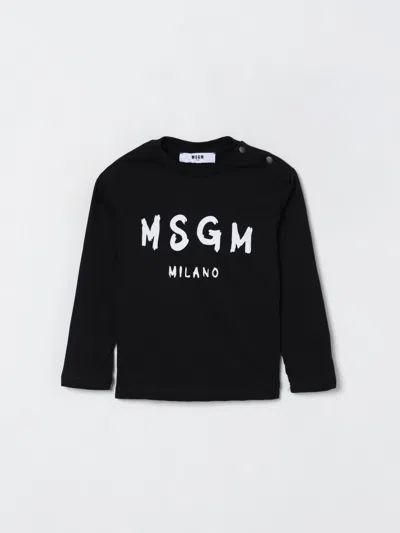 Msgm Black T-shirt For Babykids With Logo In Black