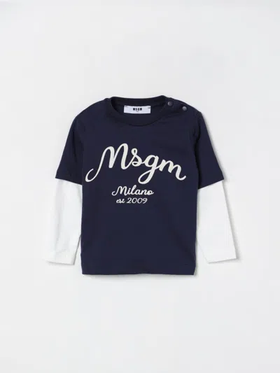 Msgm Blue T-shirt For Baby Boy With Logo In Blue