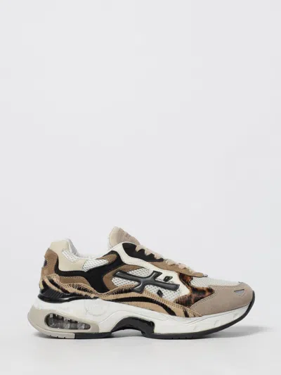 Premiata Contemporary Chunky Sneakers With Mixed Materials In Nude