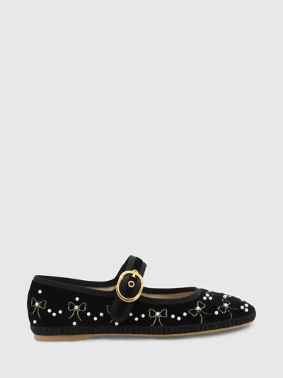 Valentino Signature Vlogo Ballerina Shoes In Velvet In Black