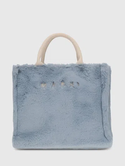Marni Small Tote Bag With Faux Fur Trim In Blue