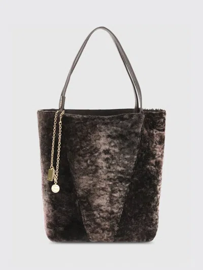 Chloé Chloe Women Dark Brown Shearling Large Chloã¨ Spin Shopping Bag In Brown