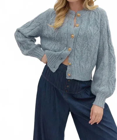 Entro Looking Ahead Cable Knit Sweater Cardigan In Chambray Blue In Blue