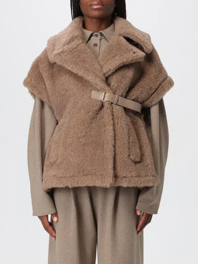 Max Mara Fur Coat  Woman Color Beige In Brown